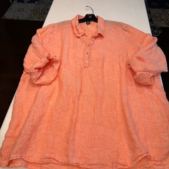 Jones New York Women Plus Sz 2X 100% LINEN  Roll Tab Sleeves Top Coral Peach - Picture 8 of 9